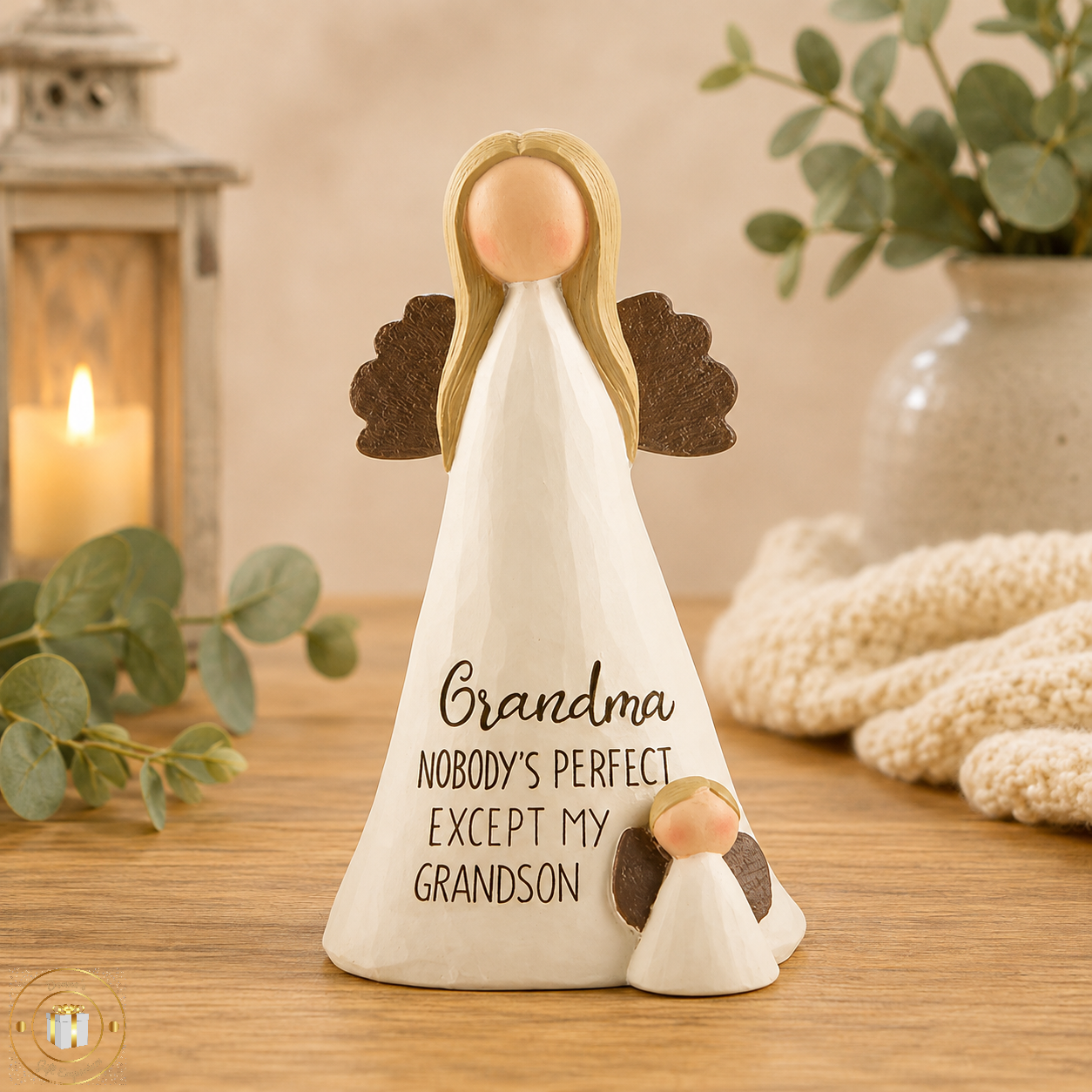 Grandma & Grandson Angel Ornament – "Nobody's Perfect Except My Grandson"