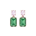 Oval Twin Gem Post Earring in Green & Baby Pink