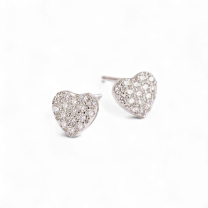 Cubic Zirconia Heart Stud in Silver