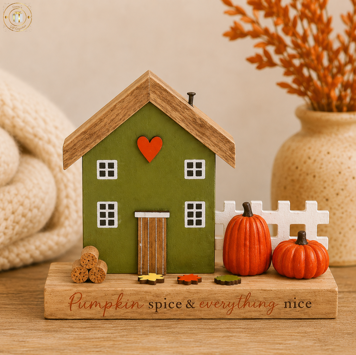 Autumn “Pumpkin Spice” Wooden House Decoration