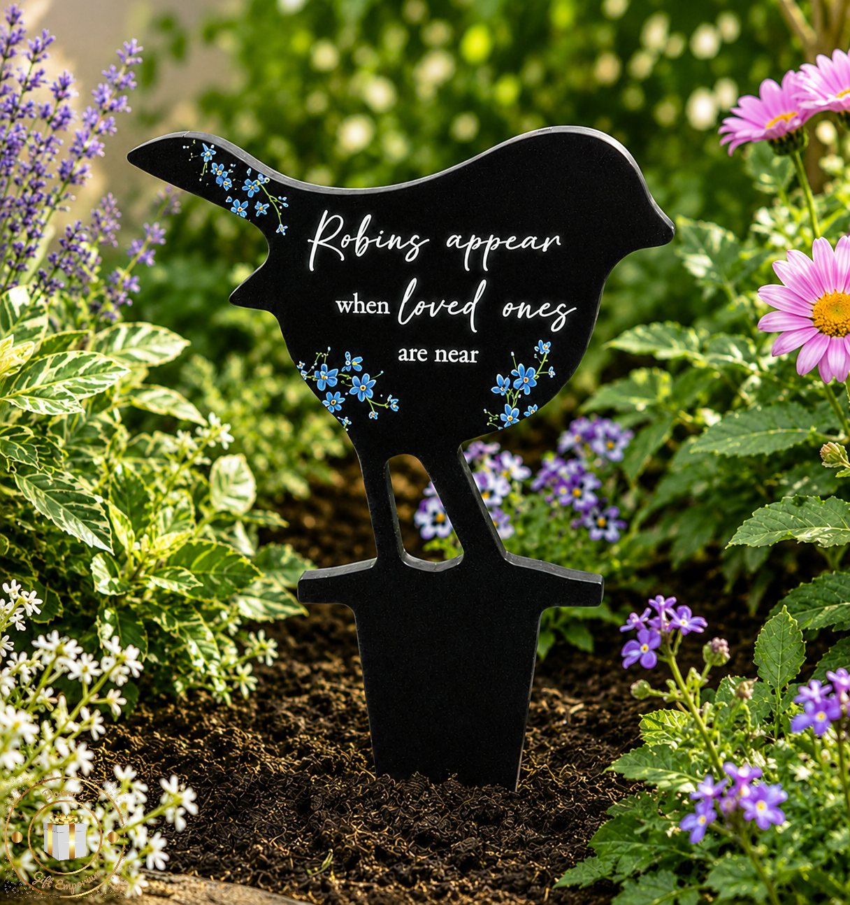 Robin & Forget-me-not Remembrance Wooden Garden Stake