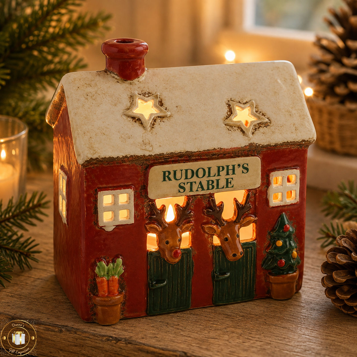 Village Pottery Rudolph’s Stable Tea Light House