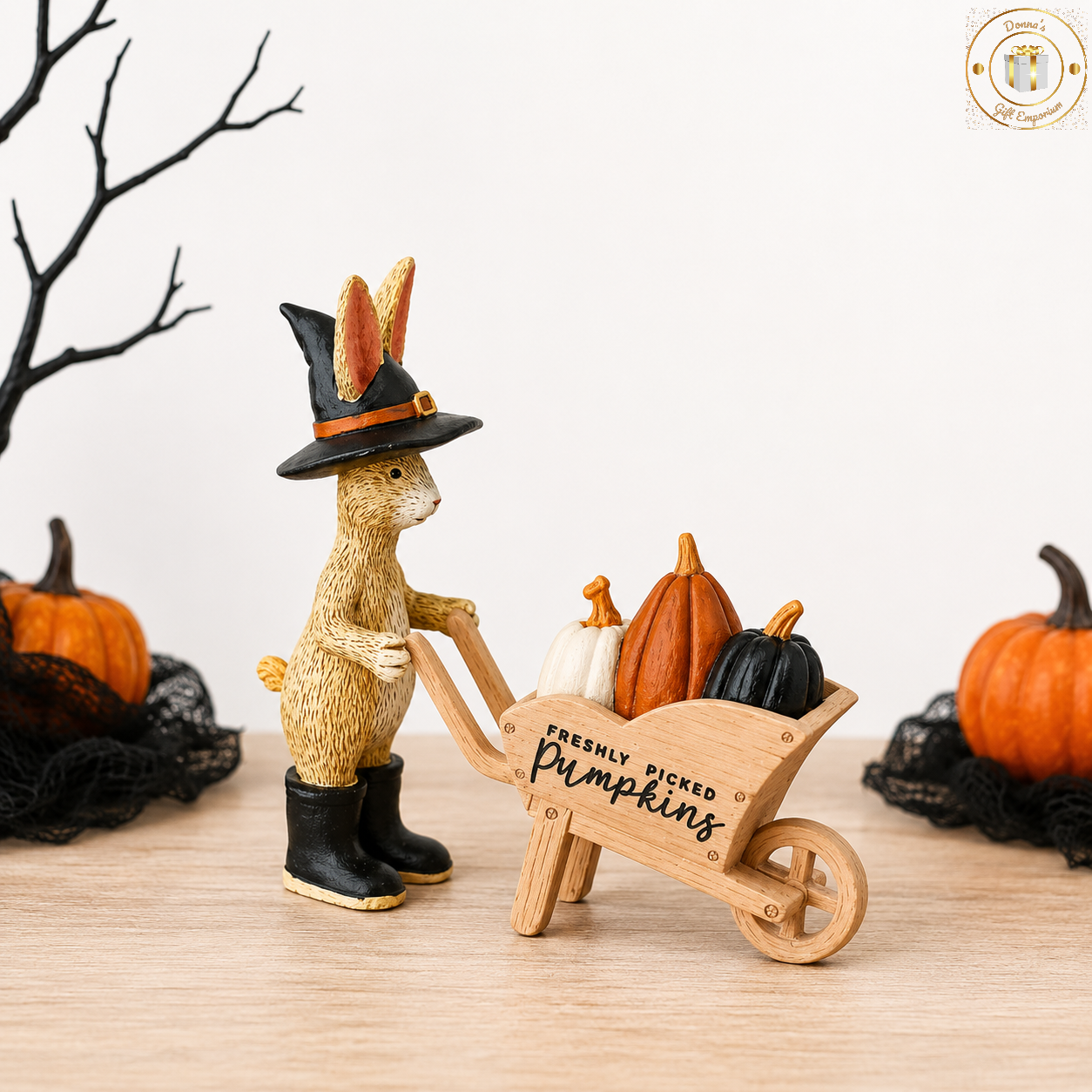 Wizard Rabbit With Freshly Picked Pumpkins Wheelbarrow
