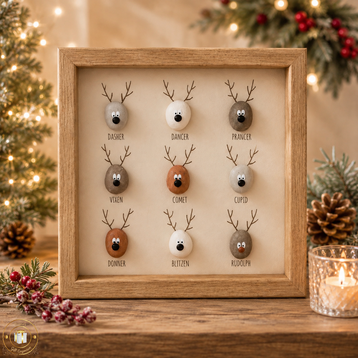 Pebble Reindeer Family Framed Christmas Plaque