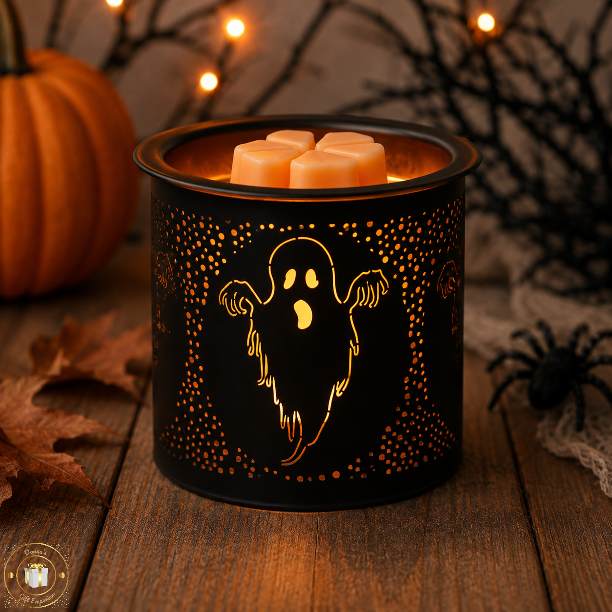 Tealight Wax Melter Burner and Candle Holder - Black & Gold Silhouette - Ghost