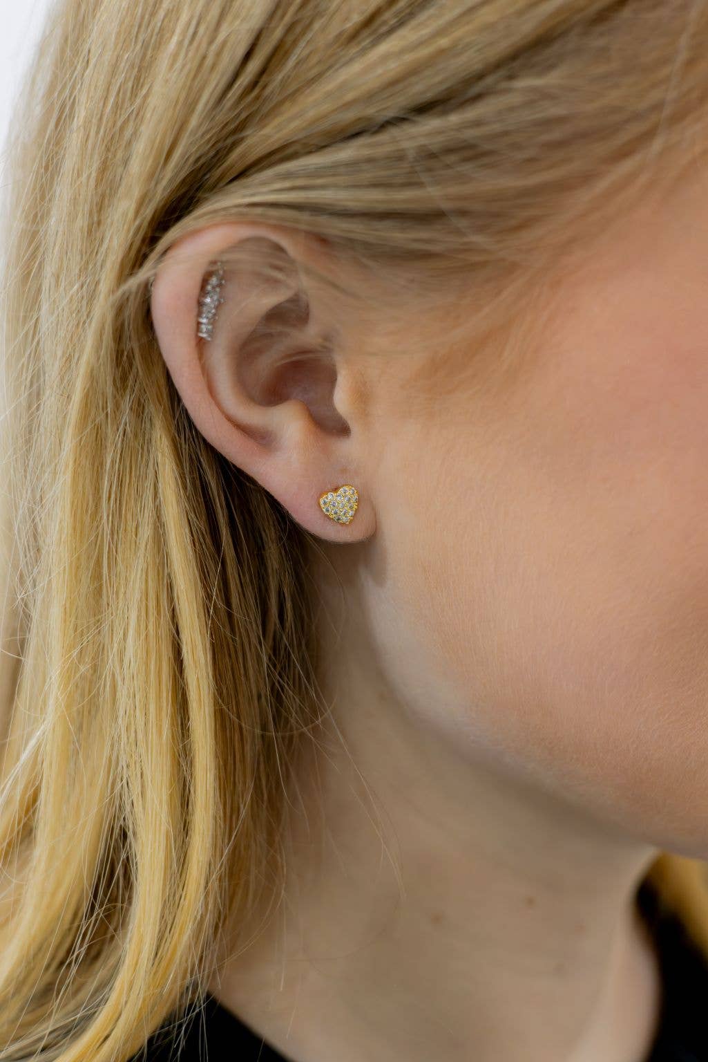 Cubic Zirconia Heart Stud in Gold