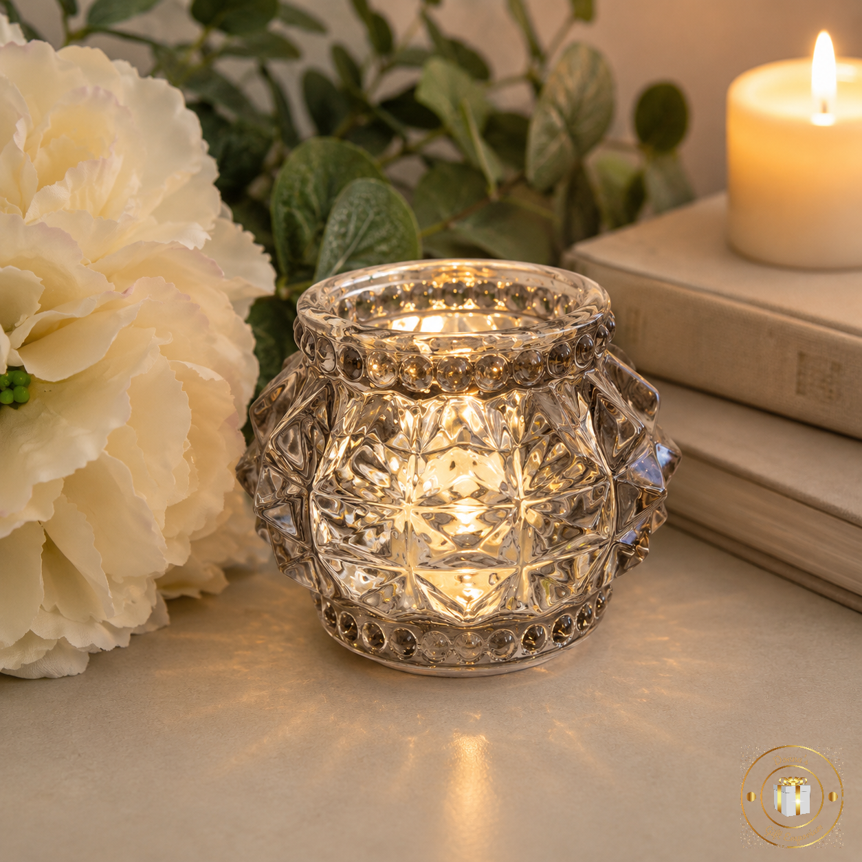 Glass T-Light Holder - Gold