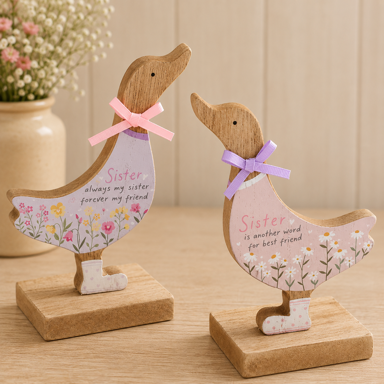 Sister Wooden Duck Ornament
