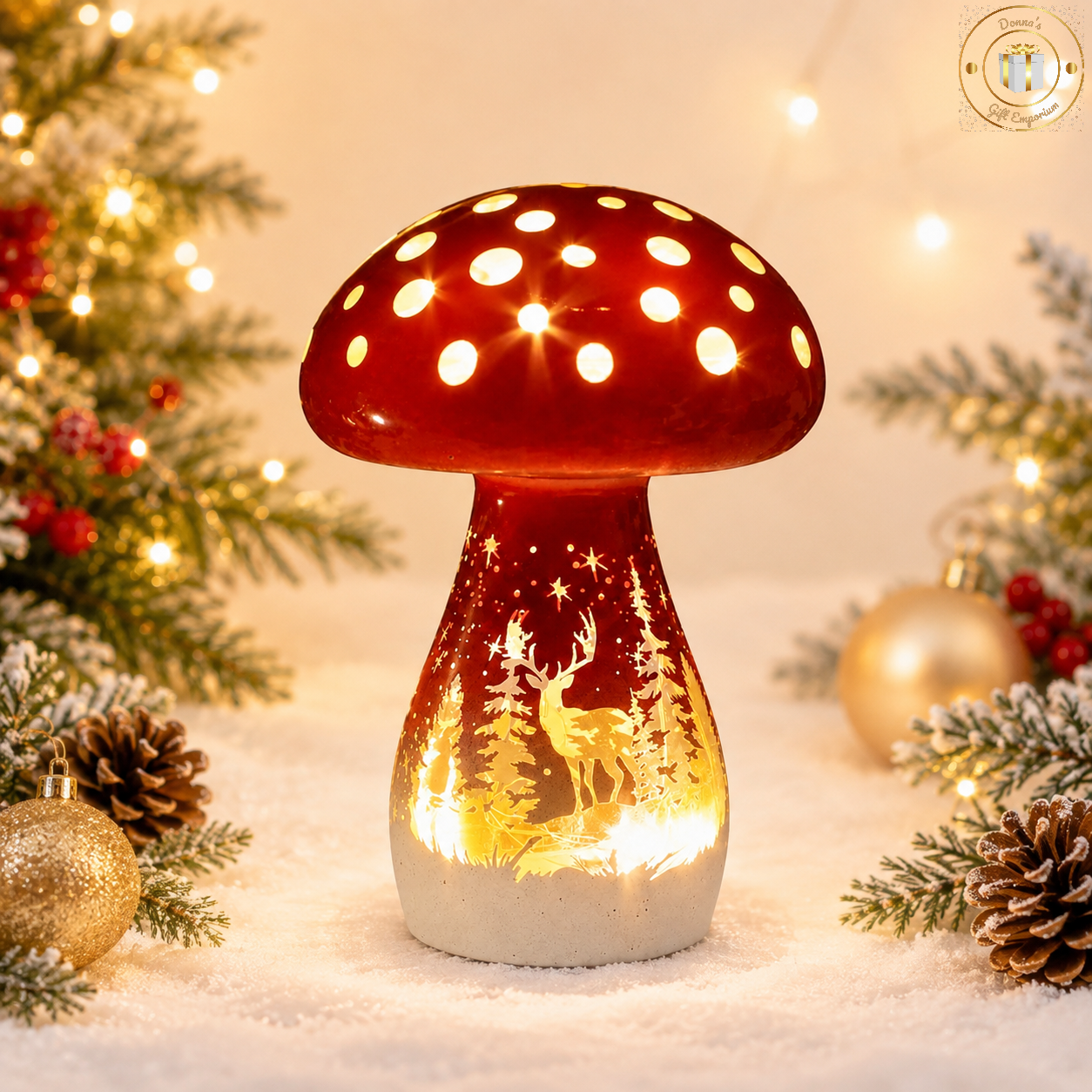 Magical Christmas LED Mushroom Small Red