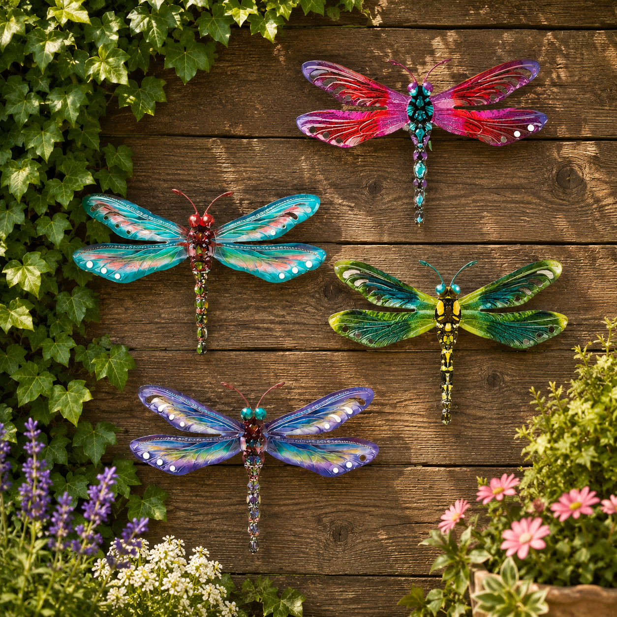 Garden Wall Art - Metallic Dragonflies - Large
