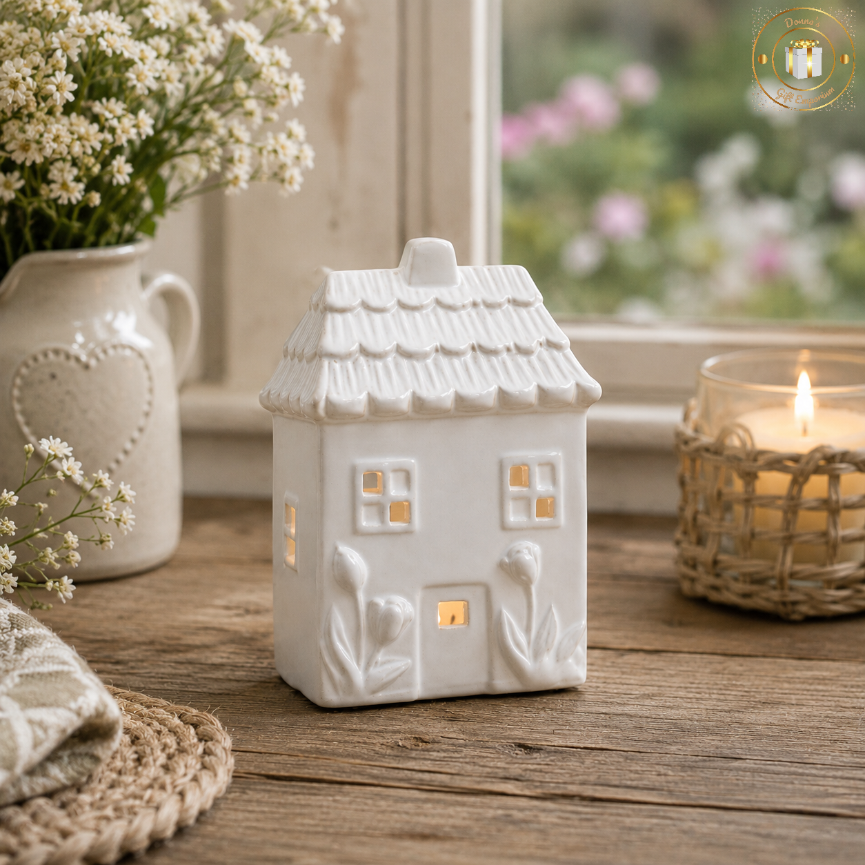 White Tulip House Tea Light Holder