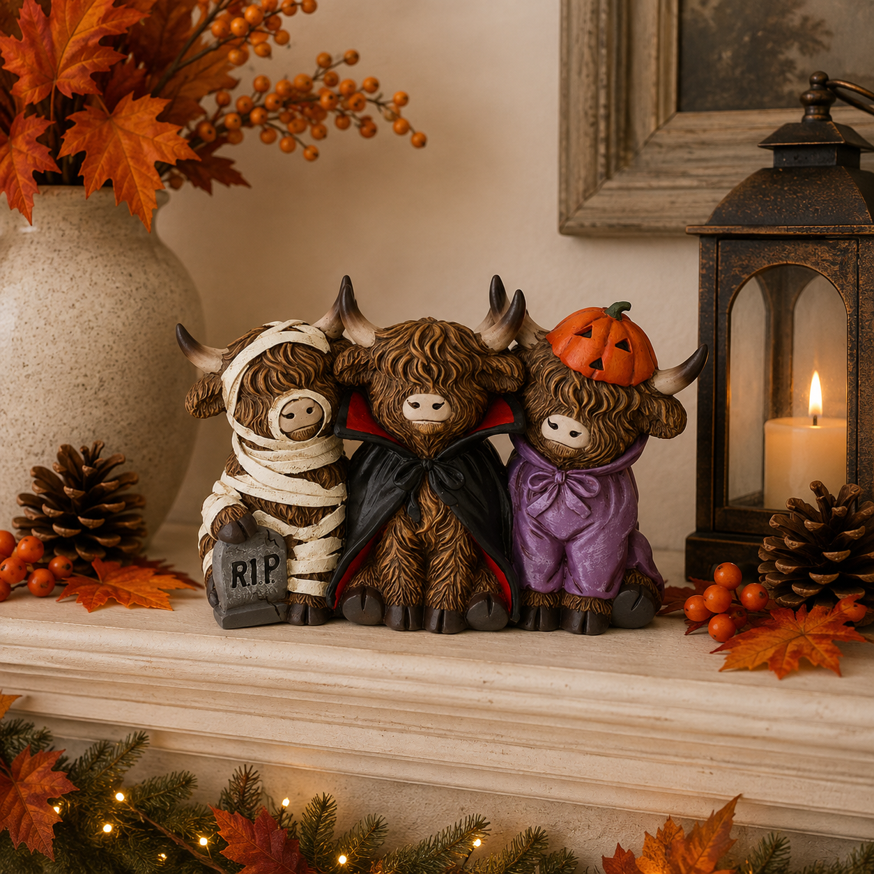 Autumn Highland Cow Halloween Trio