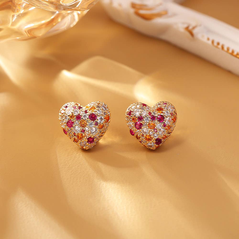 Sparkling Heart Earring in Multi & Gold