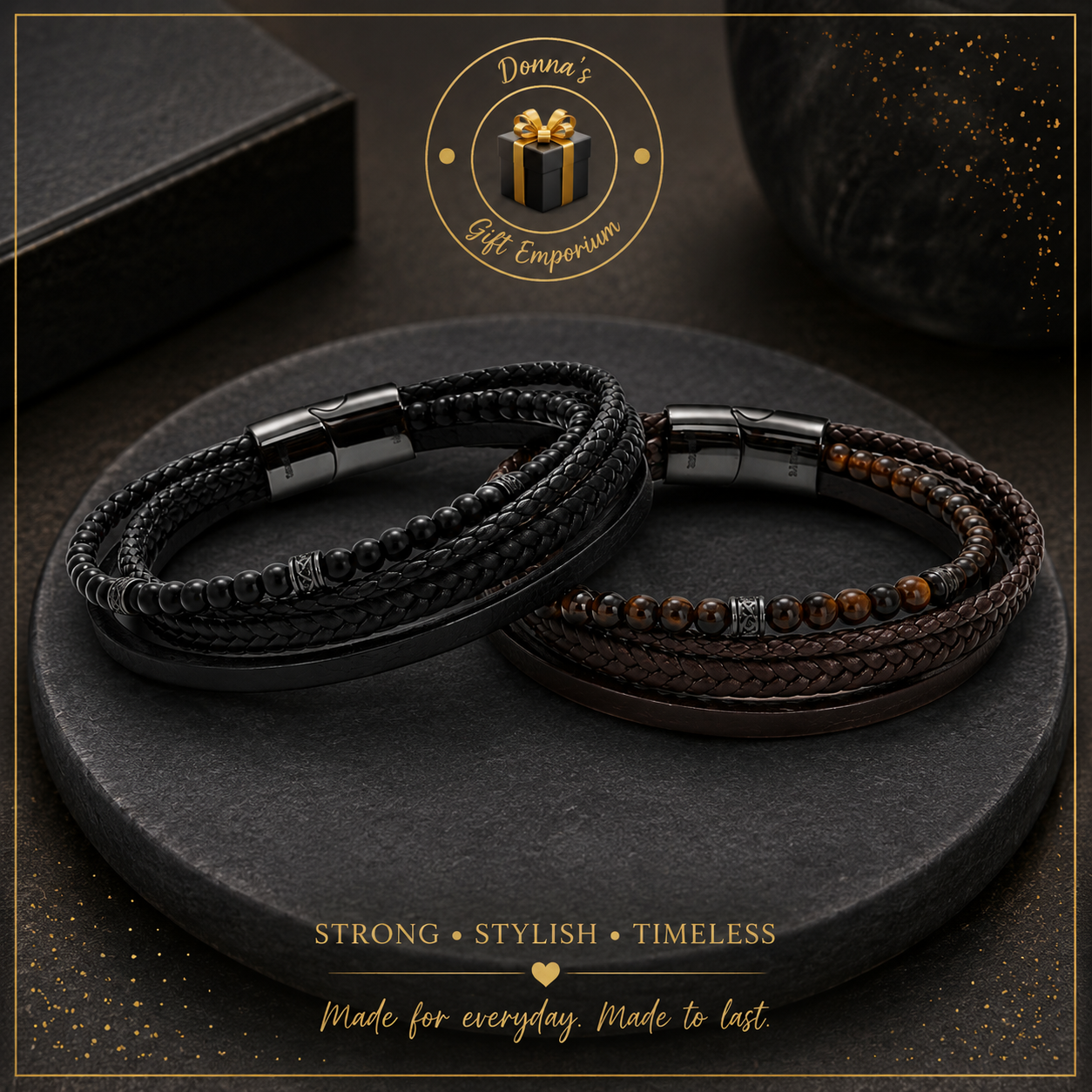 Equilibrium Men’s 4-in-1 Leather Bead Bracelet