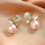 Pearl Drop Flower Earring in Pale Blue & Gold