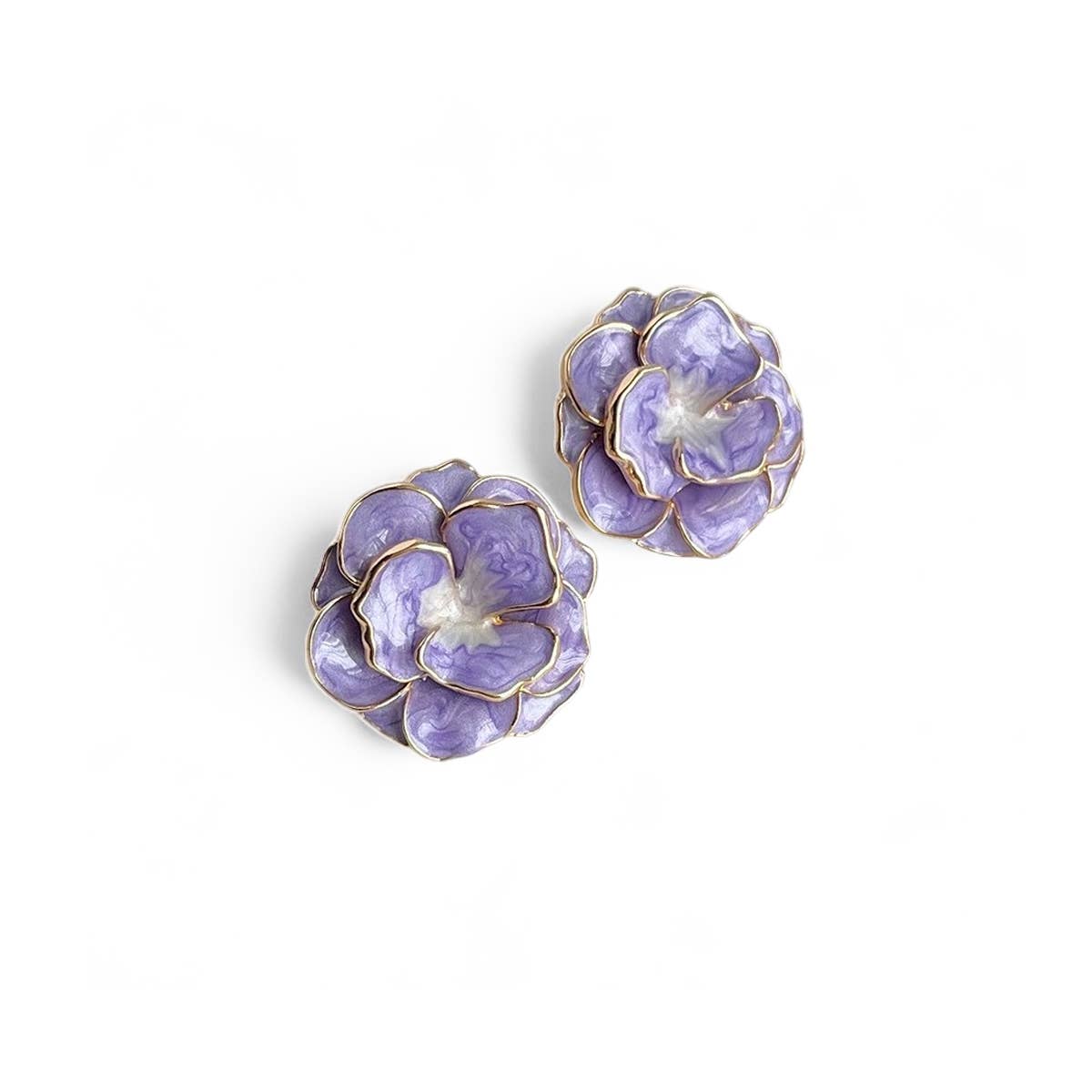 Large Layered Flower Stud in Violet & Gold