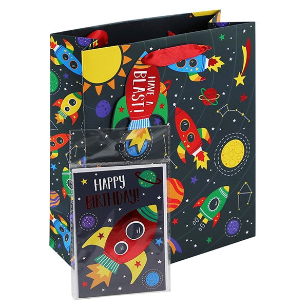 Solar System Space Happy Birthday Card & Gift Bag Set