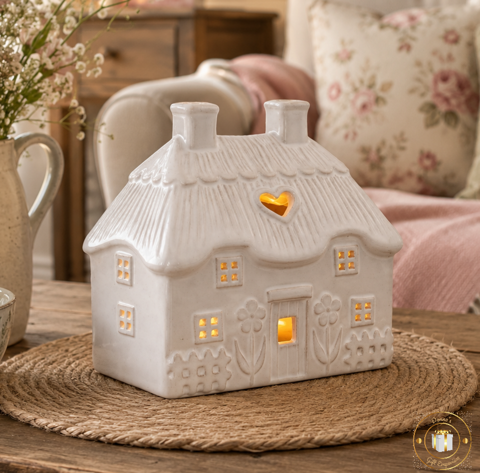 White Cottage Candle T-Light Holder