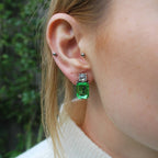 Mini Gem Earring in Silver with Lime & Clear