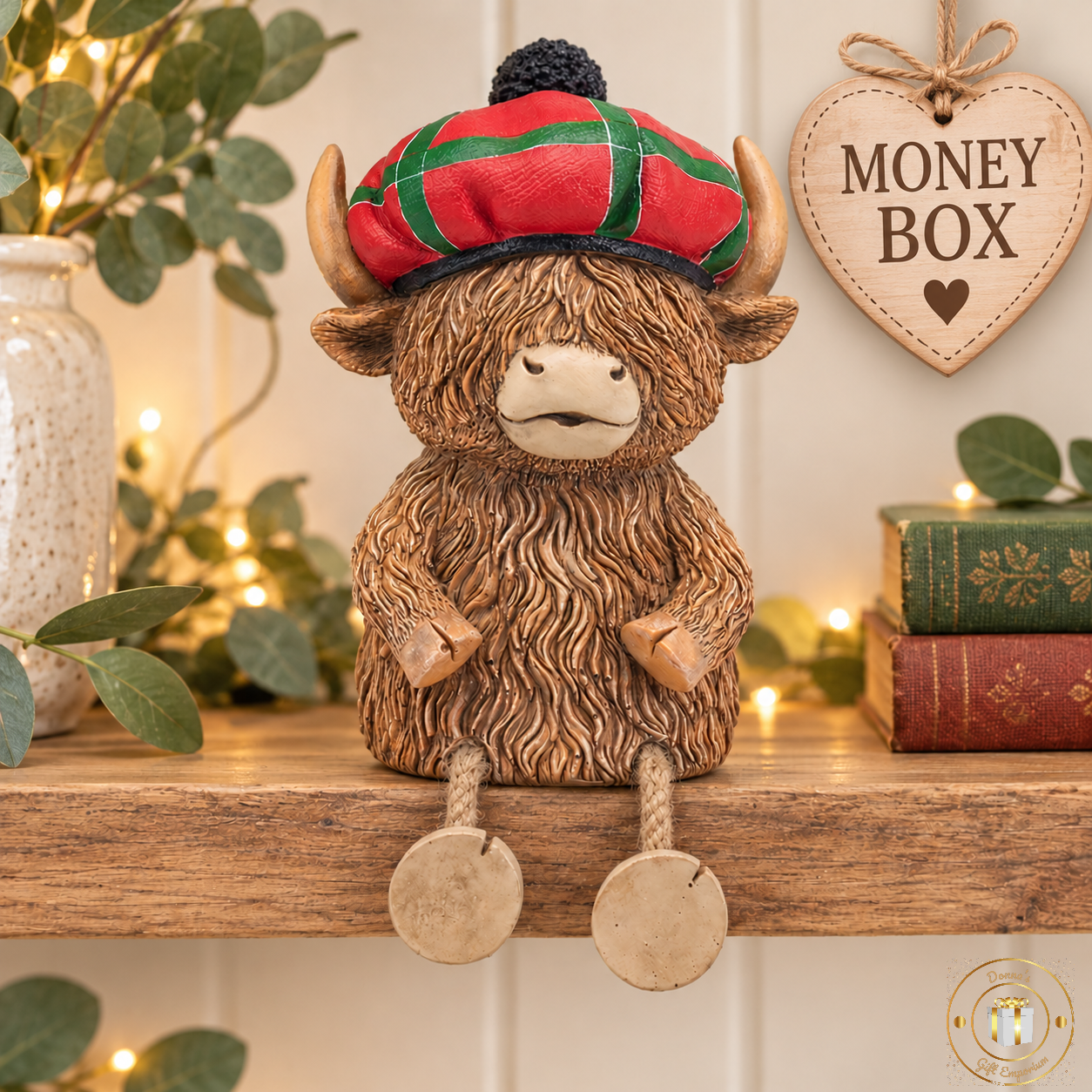 Highland Cow Tartan Hat Money Box