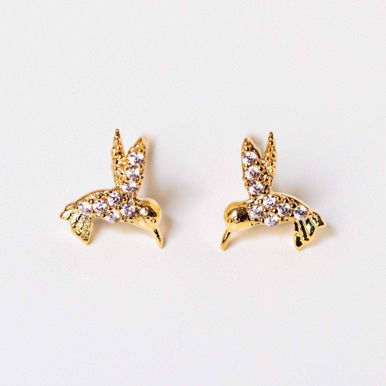 Little Crystal Hummingbird Earring in Gold