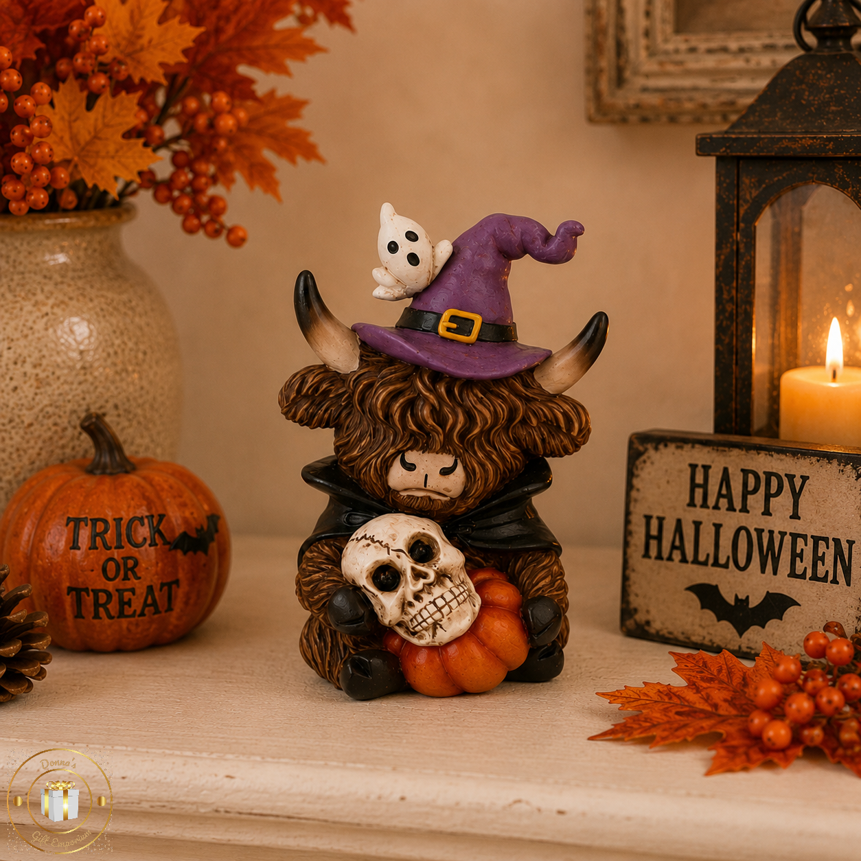 Halloween Highland Cow Duo – Pumpkin or Skull