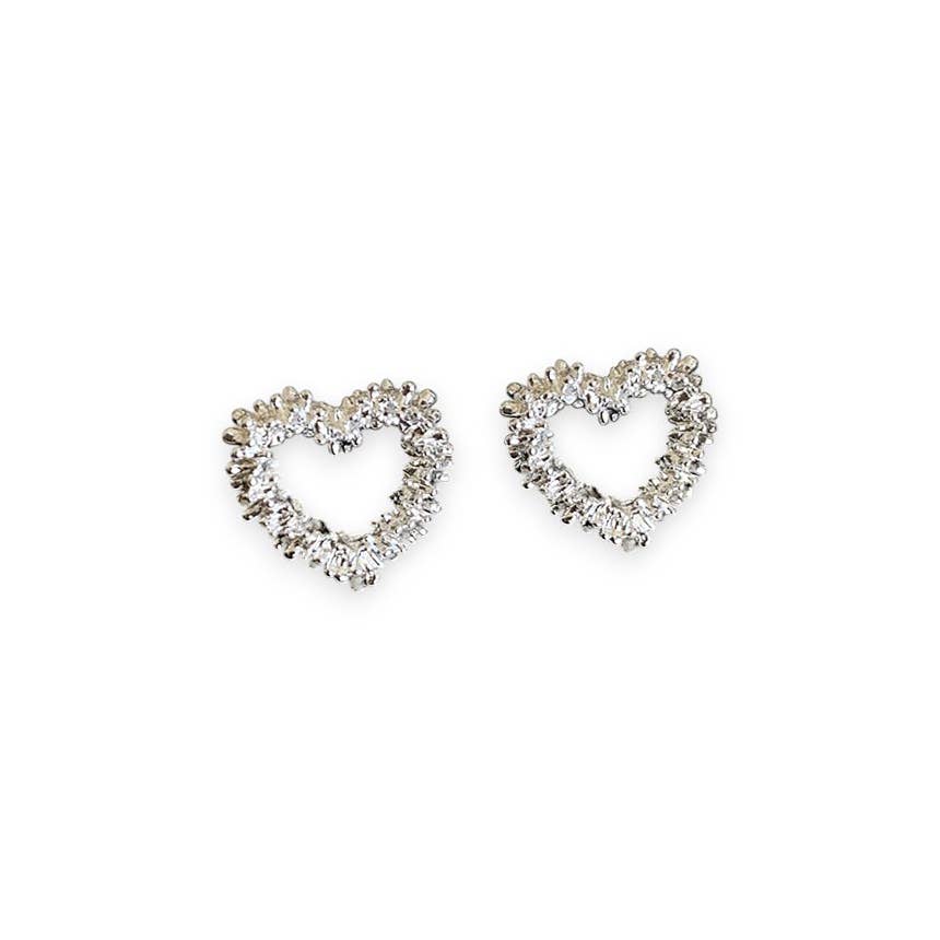 Textured Heart Outline Stud in Silver