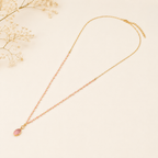 Venus Long Pink Crystal Necklace With Semi-Precious Stone Pendant In Gold-Tone