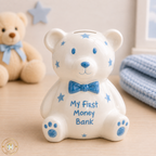 Baby's First Money Bank - Boy Blue Teddy