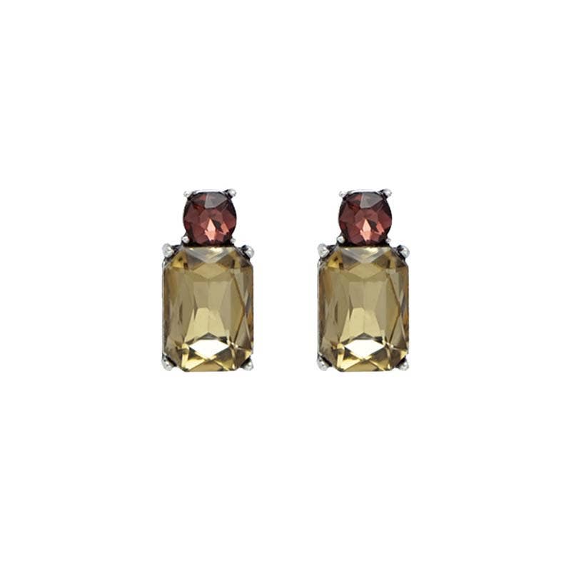 Mini Gem Earring in Silver with Light Amber & Mink