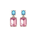 Oval Twin Gem Post Earring in Rose Pink & Turquoise