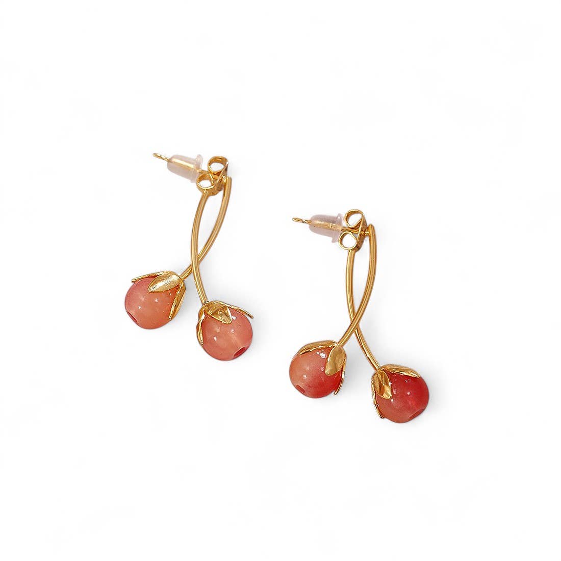 Front and  Back Natural Stone Berry Earring in Pink & Gold
