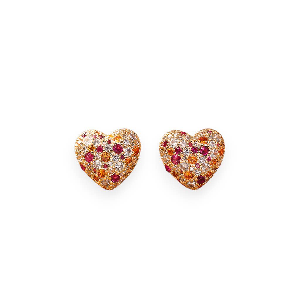 Sparkling Heart Earring in Multi & Gold