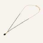 Venus Long Black Crystal Necklace With Semi-Precious Stone Pendant In Gold-Tone