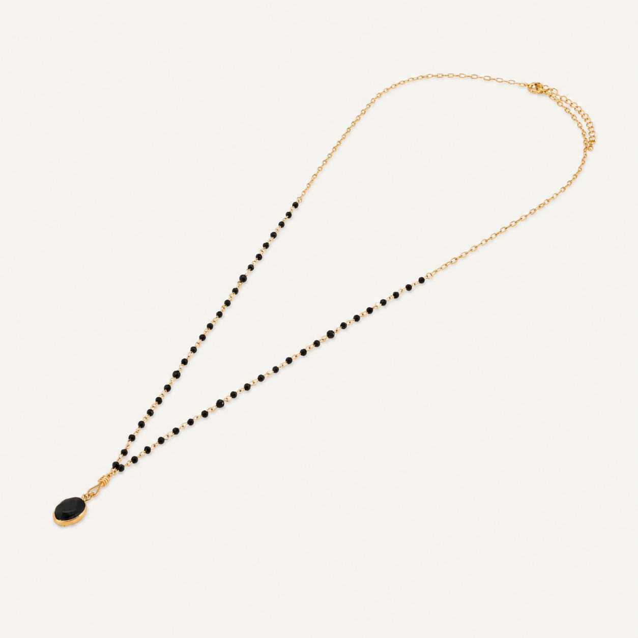 Venus Long Black Crystal Necklace With Semi-Precious Stone Pendant In Gold-Tone