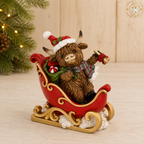 Christmas Highland Cow in Sleigh With Bell Ornament