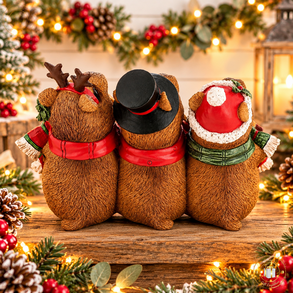 Festive Christmas Capybara Trio Ornament
