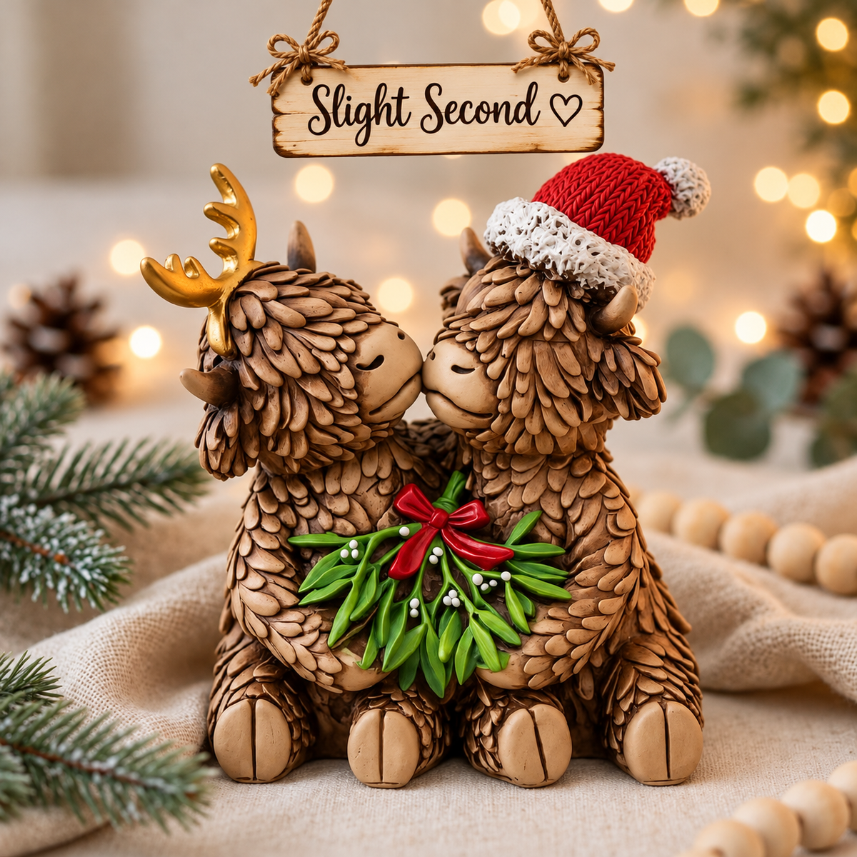 2nd Mistletoe Kisses Highland Cow Couple Ornament