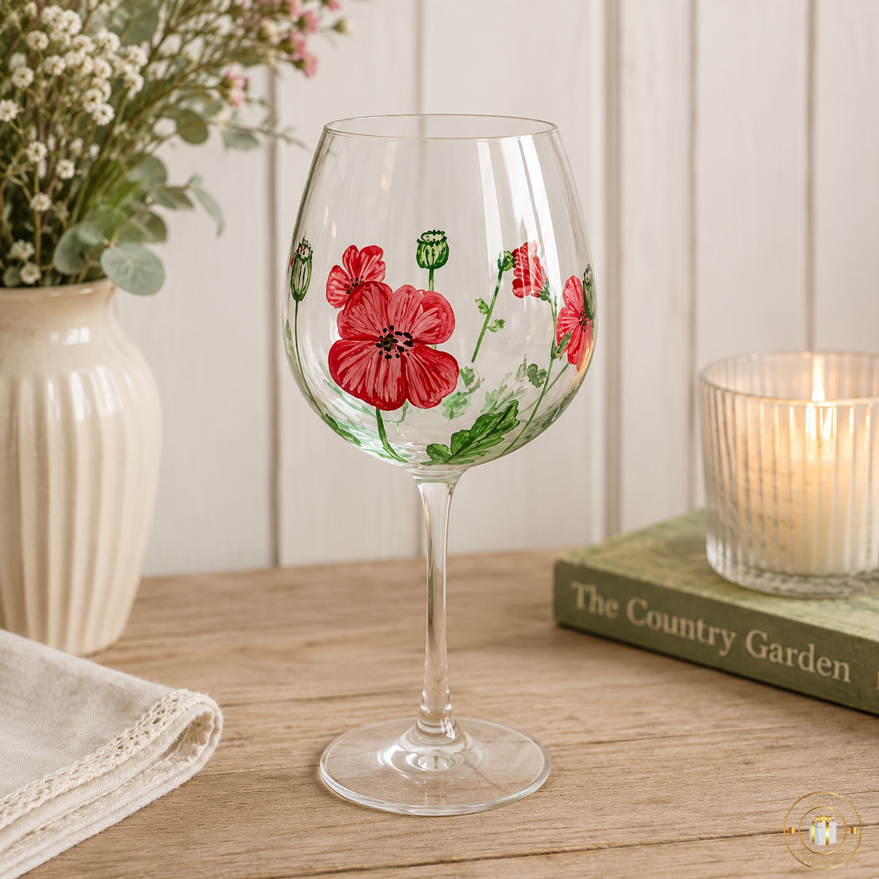 Poppy Hand Painted Wine Glass