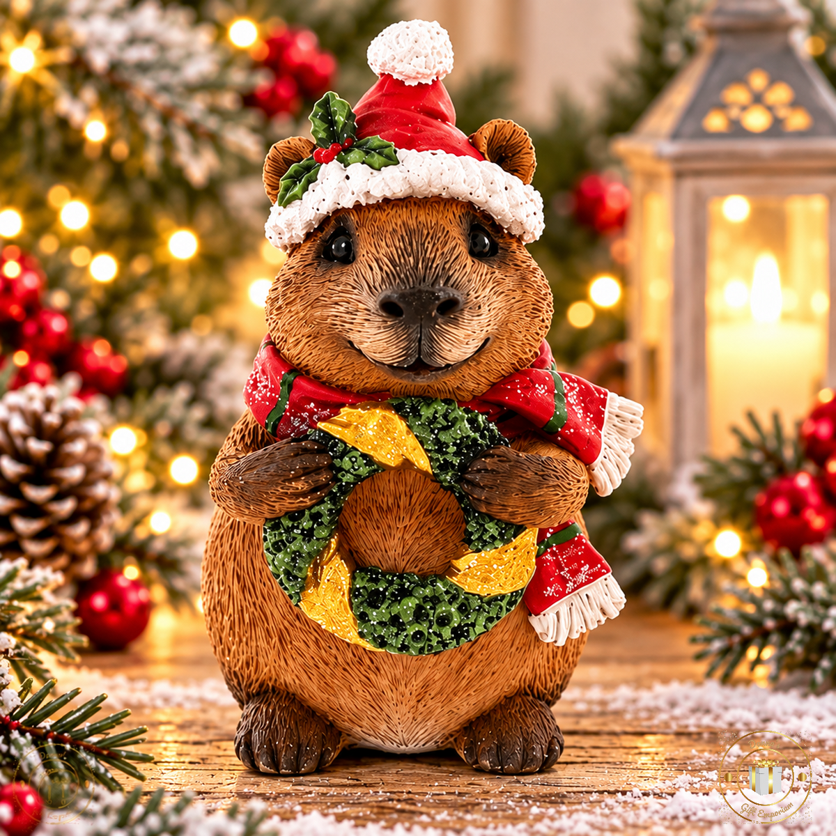 Christmas Capybara Ornament – Festive Woodland Decoration 8cm