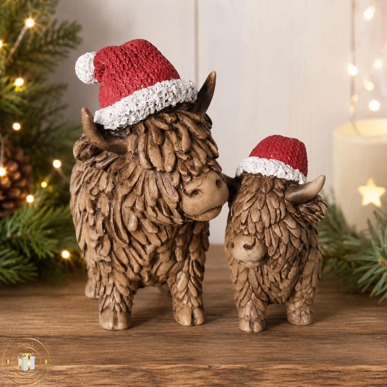 Santa Hugo The Highland Cow With Calf - Pair