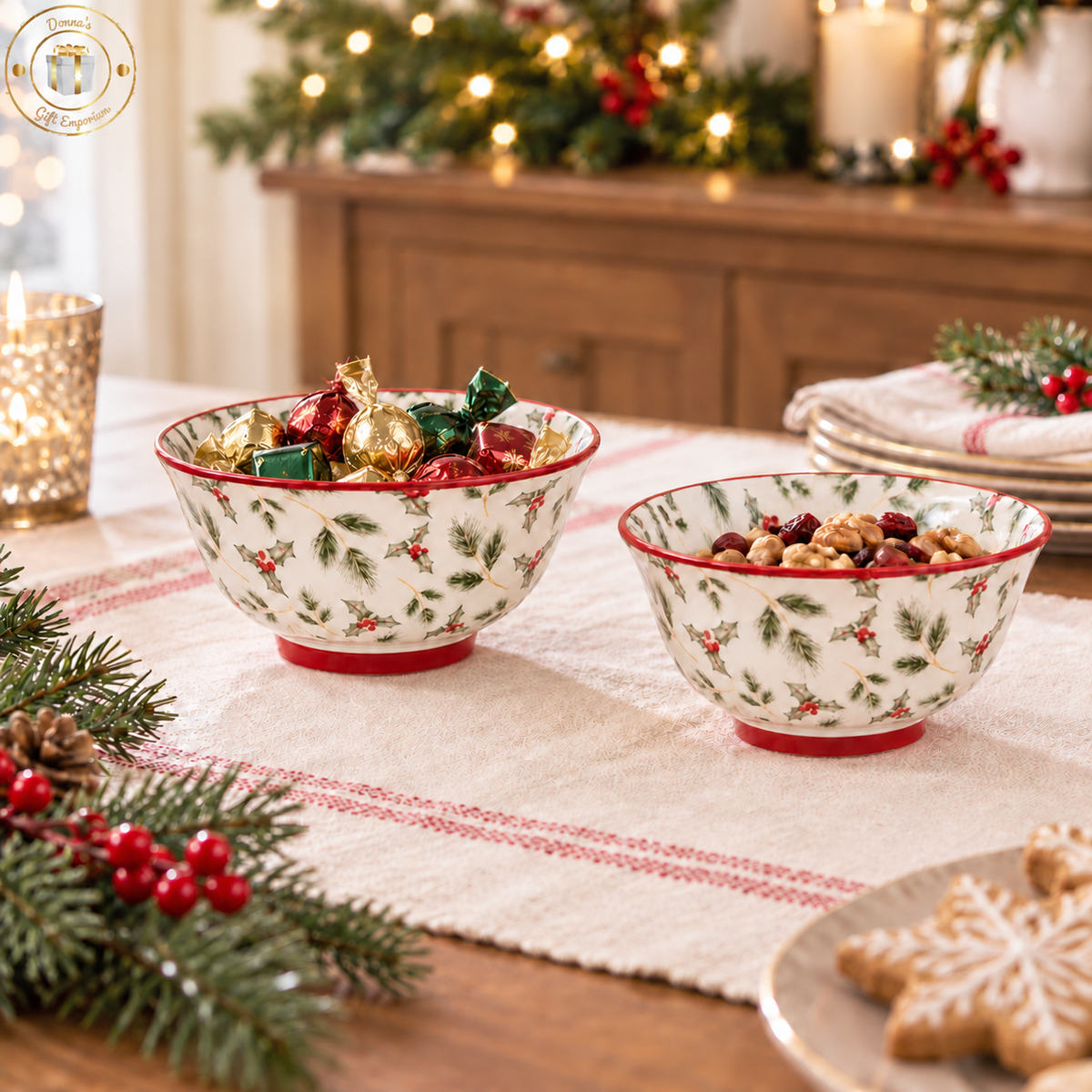 Christmas Holly Leaf Ceramic Bowl - Medium