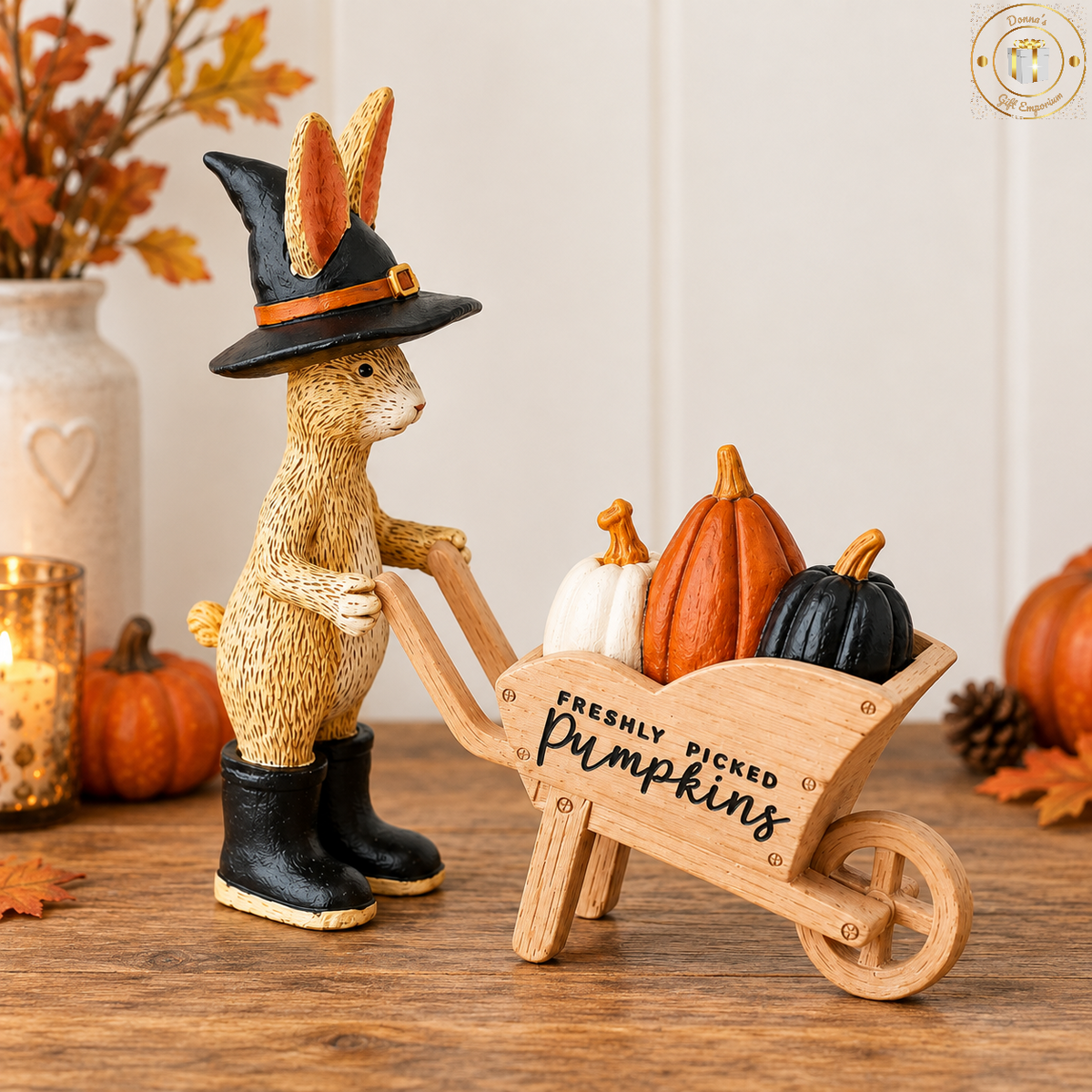 Wizard Rabbit With Freshly Picked Pumpkins Wheelbarrow