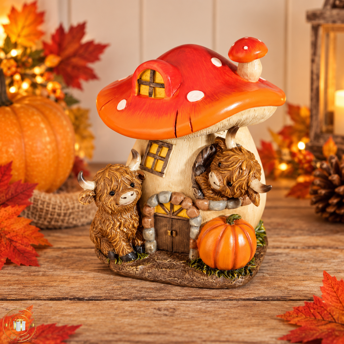 Highland Cow Mushroom House Ornament