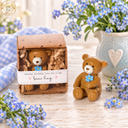 Tiny World Birthday Teddy Bear Holding Blue Flower Keepsake