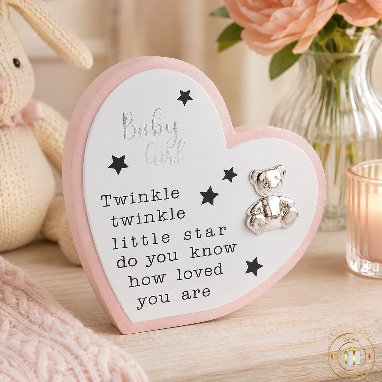 New Baby Girl “Twinkle Twinkle Little Star” Heart Plaque