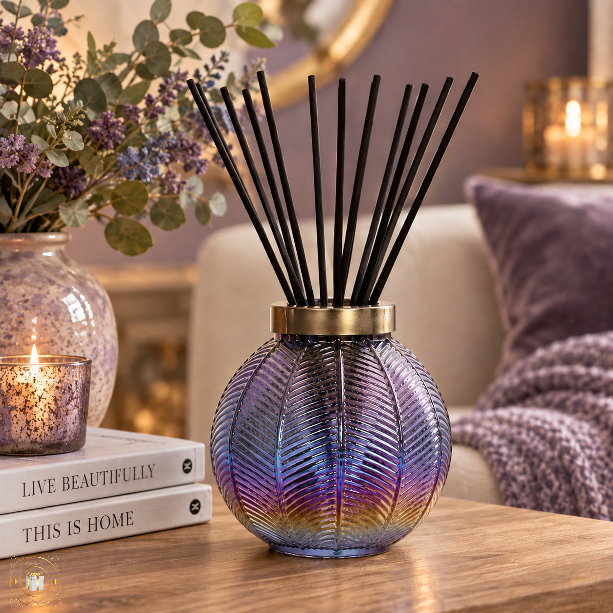 Large Glass Reed Diffuser Bottle & 50 Fibre Reeds - Indigo Lustre