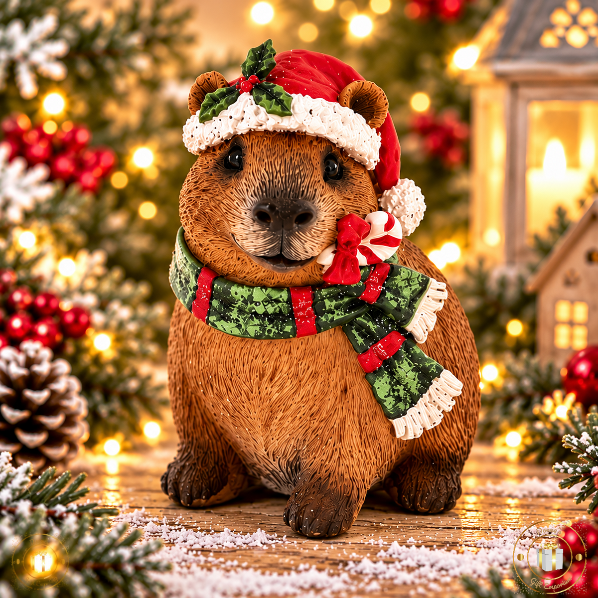 Christmas Capybara Ornament – Festive Woodland Decoration 8cm