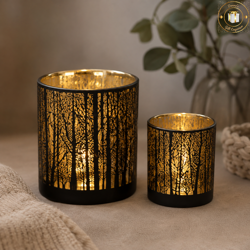 Black & Gold Tree Tea Light Holder - Large