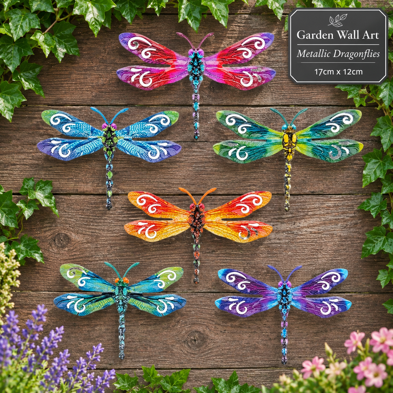 Garden Wall Art - Metallic Dragonflies - Small